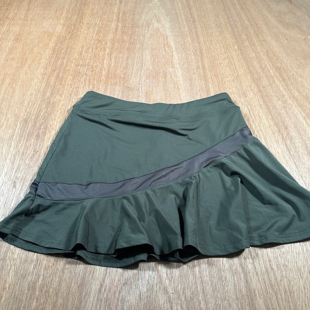 Ekouaer Skort Women Size S Green Athletic Tennis Golf Ruffle Mesh Activewear